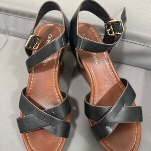 Cityclassified Black Strappy Sandals with Brown Footbed